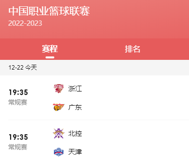 今天CBA赛程直播时间表对阵情况 12月22日CBA比赛时间最新