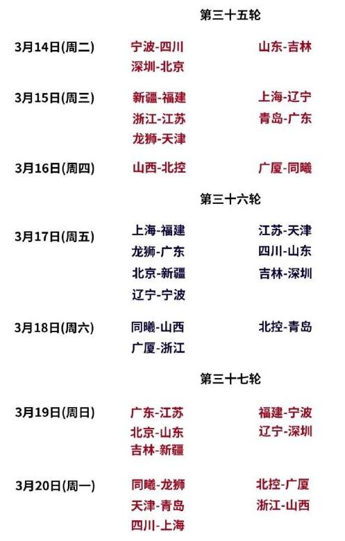 2022-2023年CBA第三阶段赛程时间表 cba第三阶段比赛日程安排表